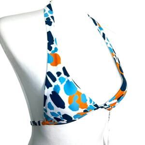 BRAZILIAN NWT Women Small Blue Orange Teeny Tiny Triangle Padded Bikini Top Swim